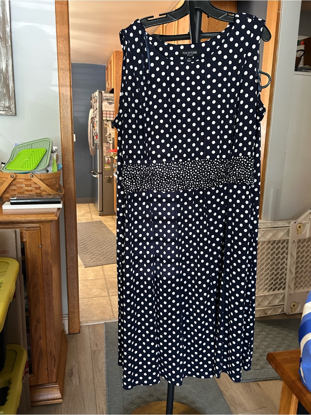 Perceptions Navy Blue and White Polka Dot Sleeveless Dress